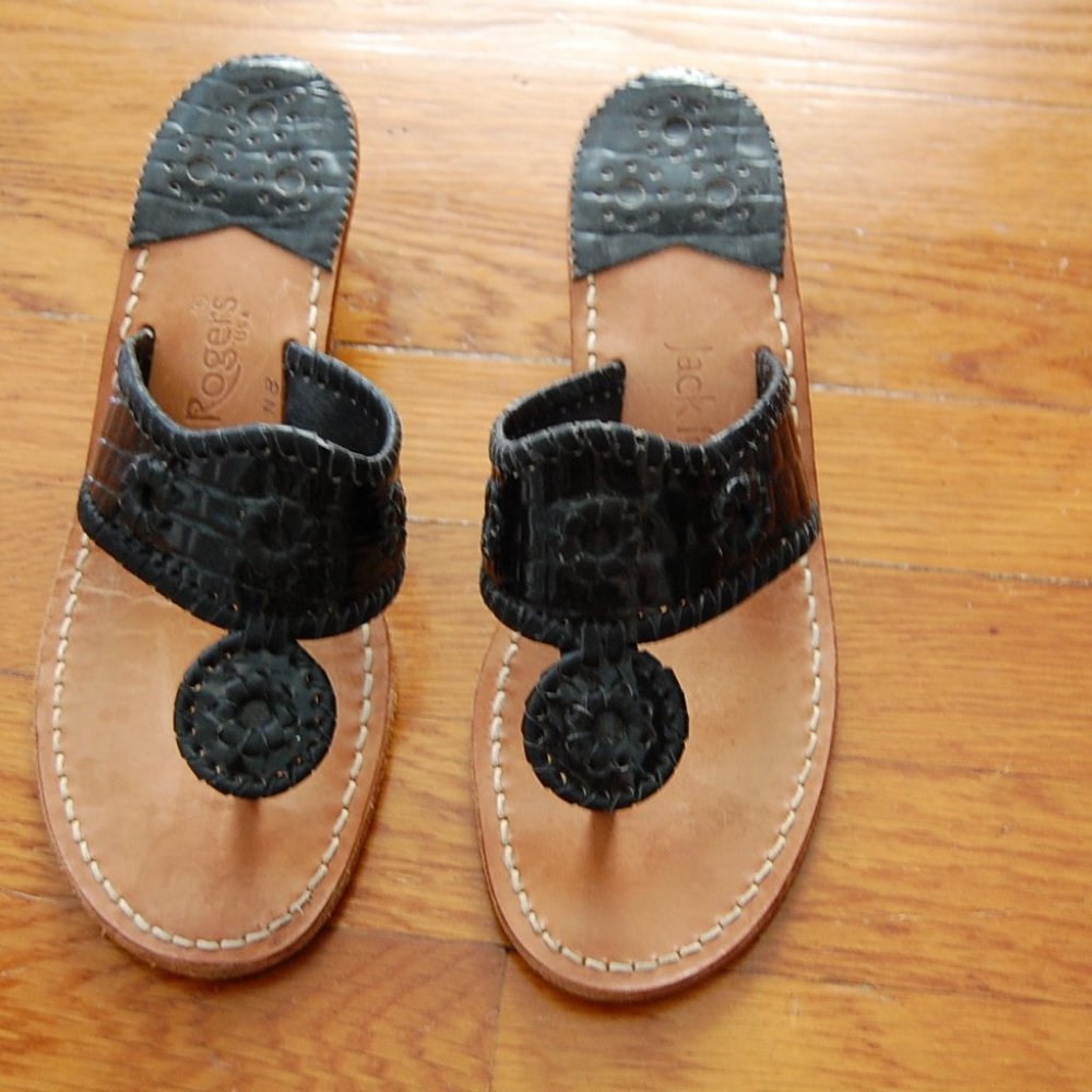 Jack Rogers Snakeskin Black Sandals